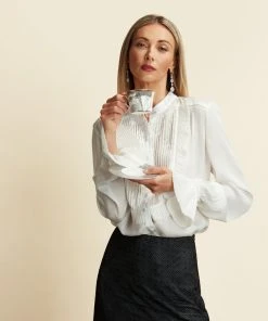 TRISH SCULLY HOME MAYA TUXEDO BLOUSE WINTER WHITE