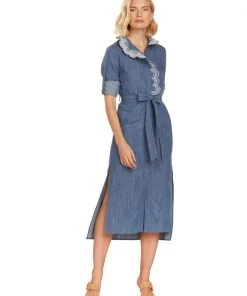 TRISH SCULLY WOMEN LEA BUTTON DOWN MAXI DRESS CHAMBRAY