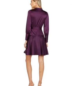 TRISH SCULLY ALBERTINE WRAP DRESS EGGPLANT WOMEN