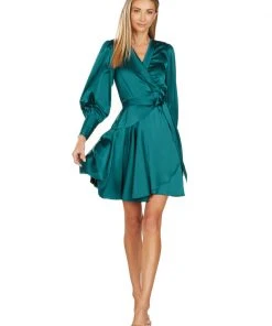 TRISH SCULLY ALBERTINE WRAP DRESS TEAL WOMEN