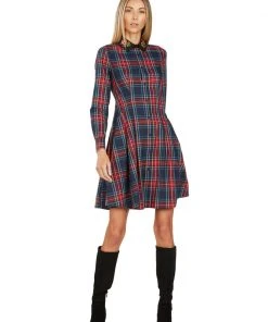 TRISH SCULLY HOME TRACY EMBROIDERED COLLAR TARTAN DRESS