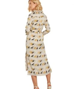 TRISH SCULLY LEA BUTTON DOWN MAXI DRESS EQUESTRIAN PRINT