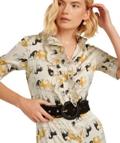 TRISH SCULLY LEA BUTTON DOWN MAXI DRESS EQUESTRIAN PRINT