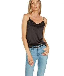 TRISH SCULLY HOME WOMEN VICTORIA EMBROIDERED SATIN CAMISOLE BLACK