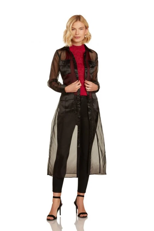 TRISH SCULLY HOME GIULIANA BUTTON DOWN DUSTER BLACK WOMEN