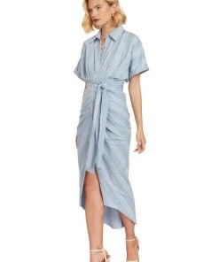 TRISH SCULLY WOMEN ELOISE BUTTON FRONT DRESS CHAMBRAY BLUE