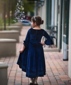 TRISH SCULLY GIRLS LILY DRESS NAVY VELVET