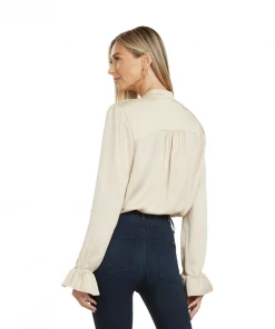 TRISH SCULLY HOME MAYA TUXEDO PLEATED BLOUSE GOLD