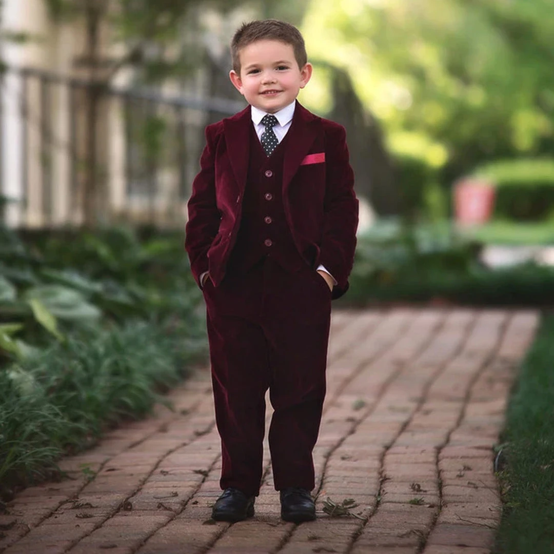 TRISH SCULLY BOYS BARCLAY SUIT BURGUNDY VELVET 3PC SET 4 TRISH SCULLY BOYS BARCLAY SUIT BURGUNDY VELVET 3PC SET