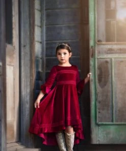 TRISH SCULLY LILY DRESS BURGUNDY VELVET GIRLS