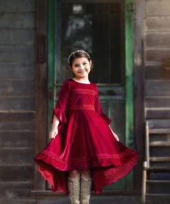 TRISH SCULLY LILY DRESS BURGUNDY VELVET GIRLS