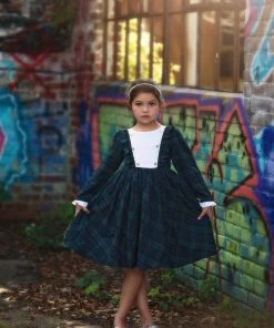 TRISH SCULLY GIRLS LOLA DRESS BLACK WATCH TARTAN
