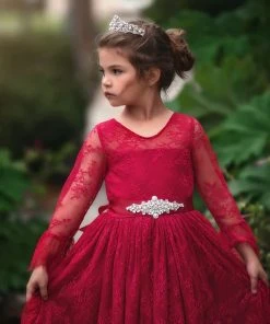 TRISH SCULLY GIRLS AINSLEY DRESS & BELT SET CRIMSON