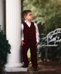 TRISH SCULLY BOYS BARCLAY SUIT BURGUNDY VELVET 3PC SET 8 TRISH SCULLY BOYS BARCLAY SUIT BURGUNDY VELVET 3PC SET