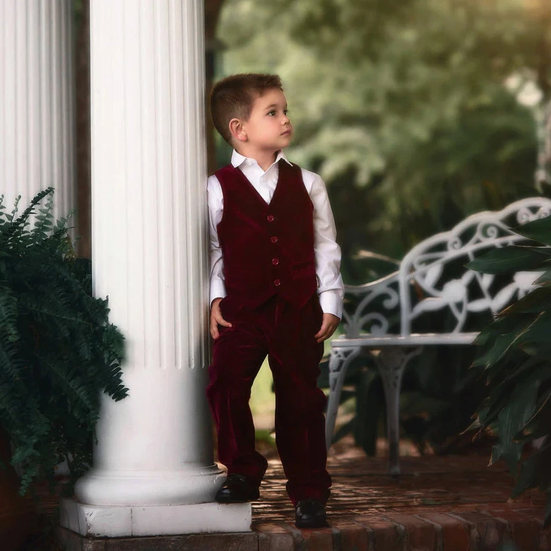 TRISH SCULLY BOYS BARCLAY SUIT BURGUNDY VELVET 3PC SET 5 TRISH SCULLY BOYS BARCLAY SUIT BURGUNDY VELVET 3PC SET
