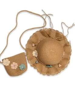 TRISH SCULLY DAISY HAT & PURSE SET MOCHA