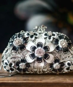 TRISH SCULLY BLACK & WHITE FLORAL RHINESTONE CLUTCH