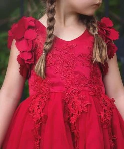 TRISH SCULLY HOME GIRLS BIANCA DRESS CRIMSON