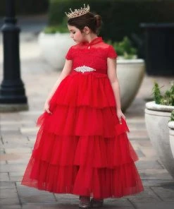 TRISH SCULLY ARIANA GOWN & BELT SET CRIMSON Girls 2T-6