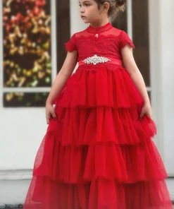 TRISH SCULLY ARIANA GOWN & BELT SET CRIMSON Girls 2T-6