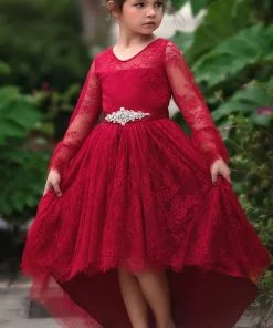 TRISH SCULLY GIRLS AINSLEY DRESS & BELT SET CRIMSON