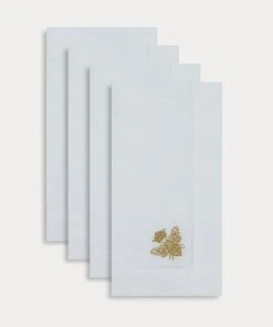 TRISH SCULLY HOME ITALIAN LINEN BEE EMBROIDERED NAPKIN SET OF 4