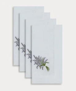 TRISH SCULLY HOME Mother's Day Gift Guide ITALIAN LINEN LAVENDER EMBROIDERY NAPKINS, SET OF 4