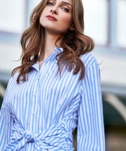 TRISH SCULLY DAPHNE BUTTON FRONT SHIRT DRESS BLUE