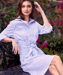 TRISH SCULLY DAPHNE BUTTON FRONT SHIRT DRESS BLUE