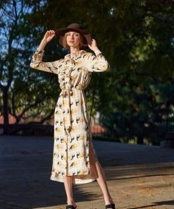 TRISH SCULLY LEA BUTTON DOWN MAXI DRESS EQUESTRIAN PRINT