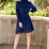 TRISH SCULLY HOME THEODORA SHIFT DRESS NAVY BLUE