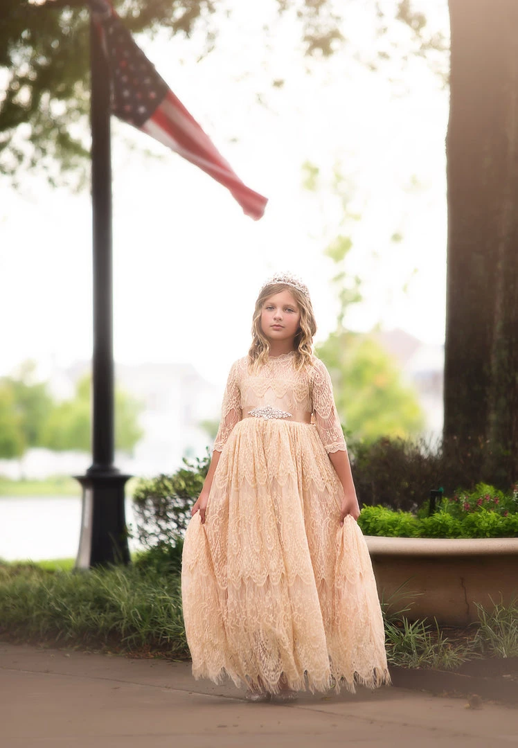 TRISH SCULLY HOME BELLA RAFAELA GOWN & BELT SET CHAMPAGNE GIRLS 3 TRISH SCULLY HOME BELLA RAFAELA GOWN & BELT SET CHAMPAGNE GIRLS