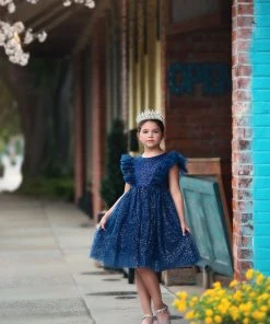 TRISH SCULLY MILLY DRESS SPARKLE NAVY GIRLS