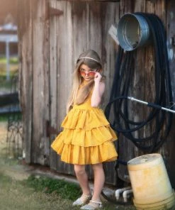 TRISH SCULLY GIRLS JOELLE DRESS MUSTARD