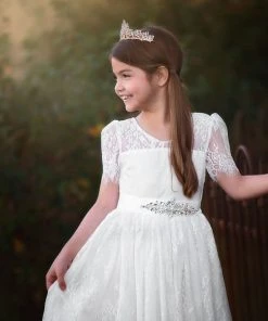 TRISH SCULLY GIRLS AINSLEY DRESS & BELT SET WHITE